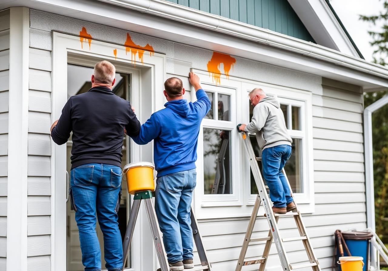 Malere i arbeid på hus i Lillesand