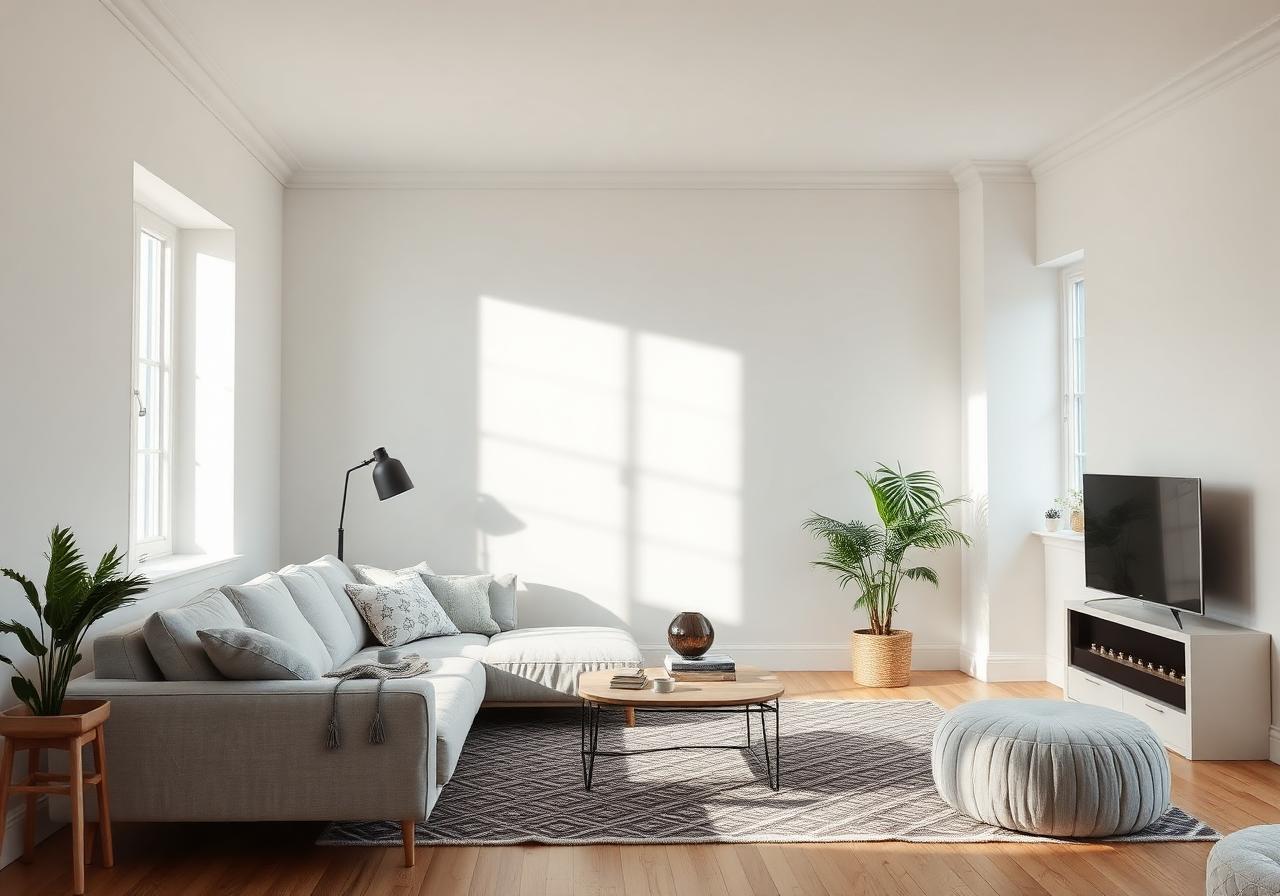 Innvendig maling av lys stue i Mandal