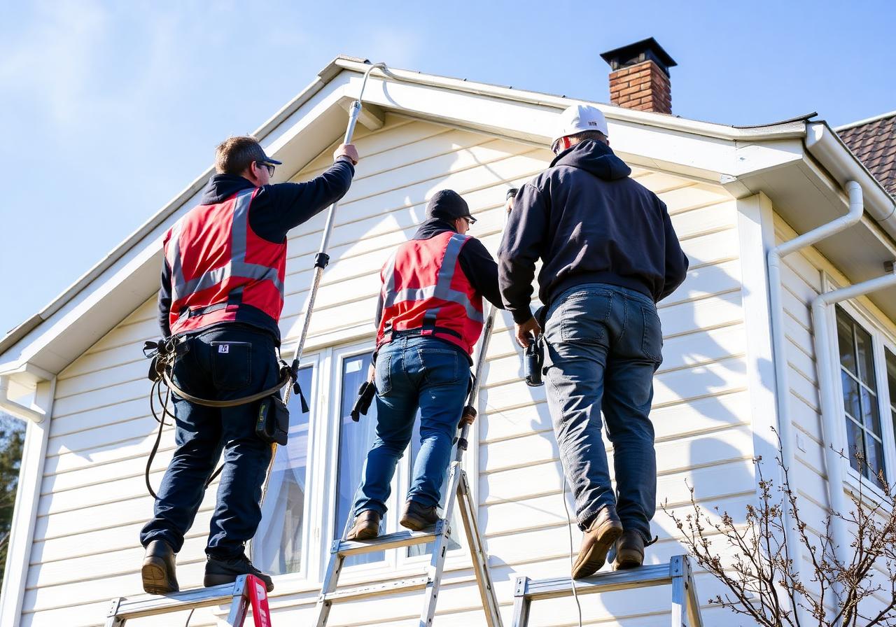 Malere i arbeid på hus i Mandal